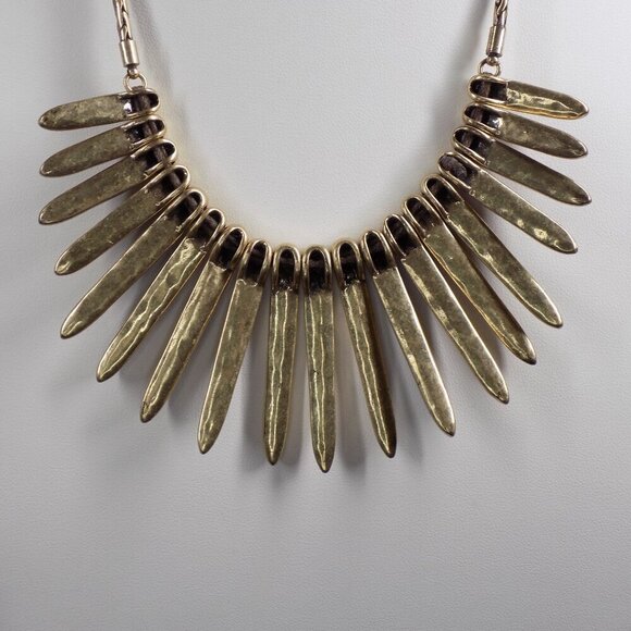Lucky Brand Necklace Wood Brass Tribal Collar Statement Rustic 15" 1.5" extender - Picture 9 of 9